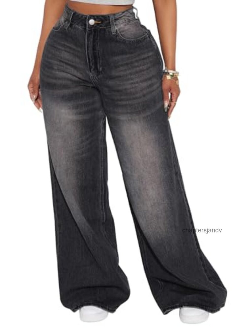 High Waisted Wide Leg Straight Jeans Loose Boyfriend Denim Pants with Pockets